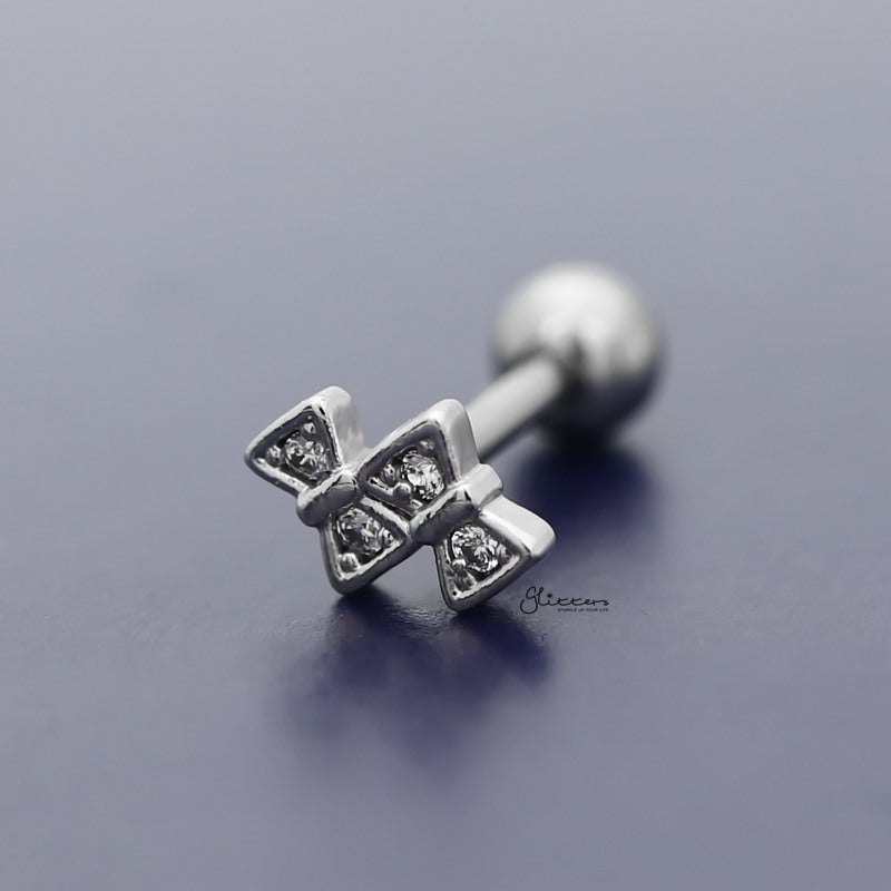 C.Z Double Bow Ties Tragus Cartilage Earring - Ball End | Flat Back-Body Piercing Jewellery, Cartilage, Cubic Zirconia, earrings, Flat back, Jewellery, Tragus, Women's Earrings, Women's Jewellery-tg0080-b_800-Glitters