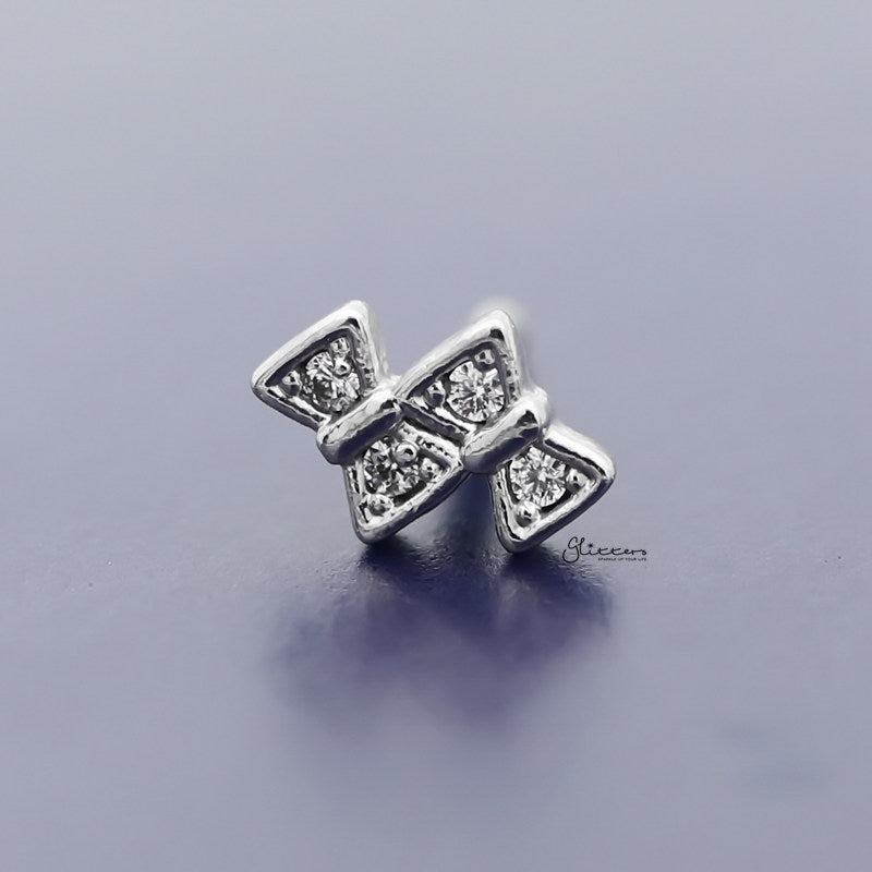 C.Z Double Bow Ties Tragus Cartilage Earring - Ball End | Flat Back-Body Piercing Jewellery, Cartilage, Cubic Zirconia, earrings, Flat back, Jewellery, Tragus, Women's Earrings, Women's Jewellery-tg0080_800-Glitters