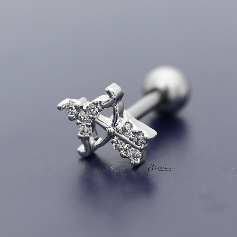 C.Z Bow & Arrow Tragus Cartilage Earring - Ball End | Flat Back-Body Piercing Jewellery, Cartilage, Cubic Zirconia, earrings, Flat back, Jewellery, Tragus, Women's Earrings, Women's Jewellery-tg0082-B_800-Glitters