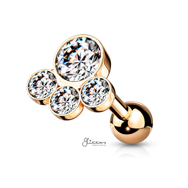 4 Round Gem Set Top Tragus Cartilage Barbell Stud - Rose Gold-Body Piercing Jewellery, Cartilage, Crystal, Jewellery, Tragus, Women's Earrings, Women's Jewellery-tg0129-rg-1_800-Glitters