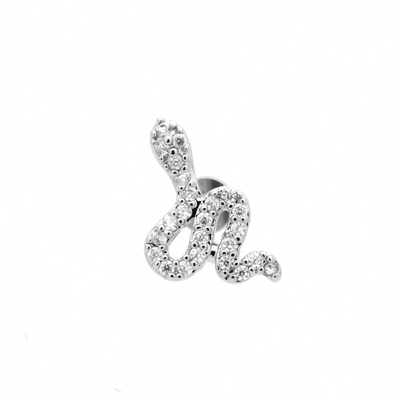 Small Snake Top Internally Threaded Flat Back Stud-Body Piercing Jewellery, Cartilage, Cubic Zirconia, Labret, Monroe, Tragus-tg0143-1-Glitters