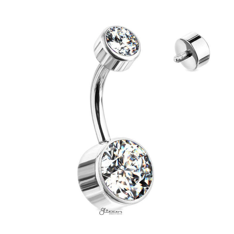 Titanium Double CZ Belly Button Ring-Belly Ring, Body Piercing Jewellery, Cubic Zirconia, G23 Titanium-titanium-belly-bars-crystal-800-Glitters