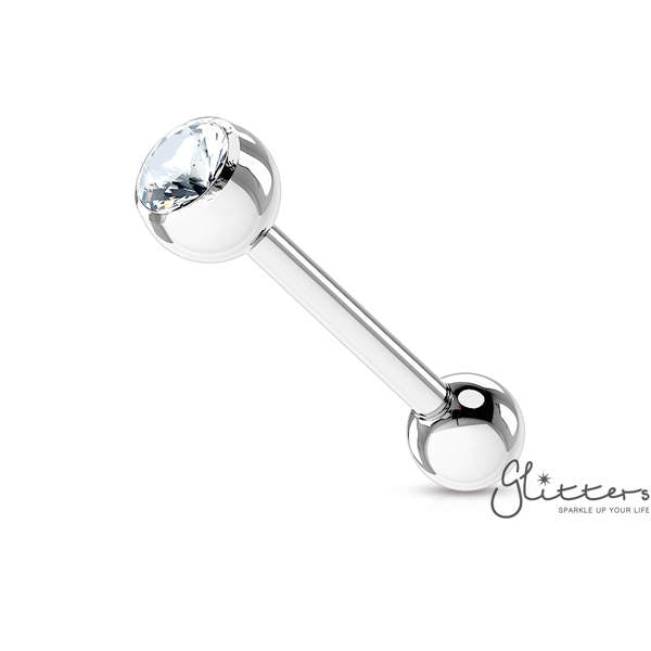 Press Fit Gem Set Top with Surgical Steel Tongue Barbells-Clear-Body Piercing Jewellery, Cubic Zirconia, Tongue Bar-tr0002-1-Glitters