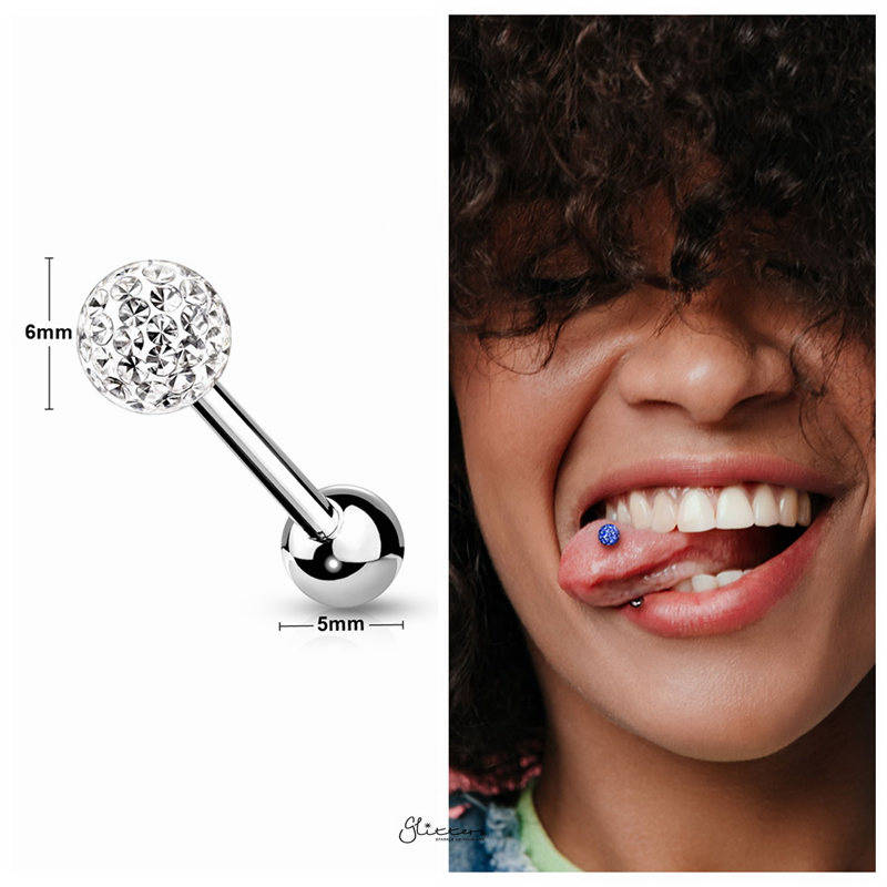Epoxy Covered Crystal Paved Ferido Balls Tongue Barbell - Clear-Body Piercing Jewellery, Tongue Bar-JPG_40b6254b-4d3a-4d6f-9b71-e6625a40f0cd-Glitters