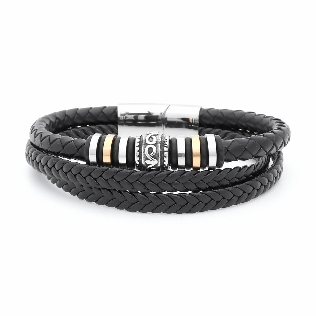 Multilayer Leather Bracelet with Two-Town Ornament-Leather Bracelets-1-Glitters