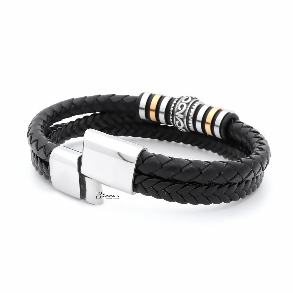 Multilayer Leather Bracelet with Two-Town Ornament-Leather Bracelets-2-Glitters