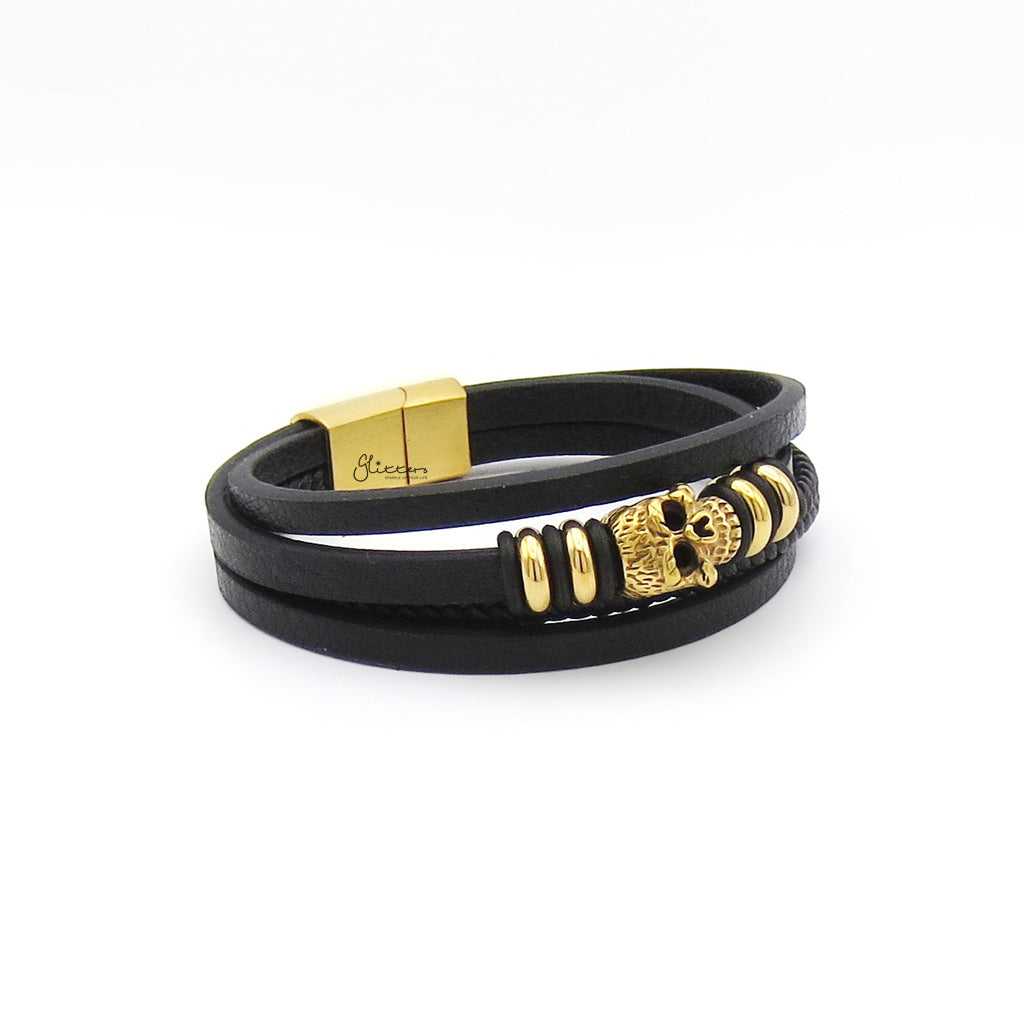 Multi-Layer Leather Skull Bracelet - Punk Braided Wristband-Leather Bracelets-4-Glitters
