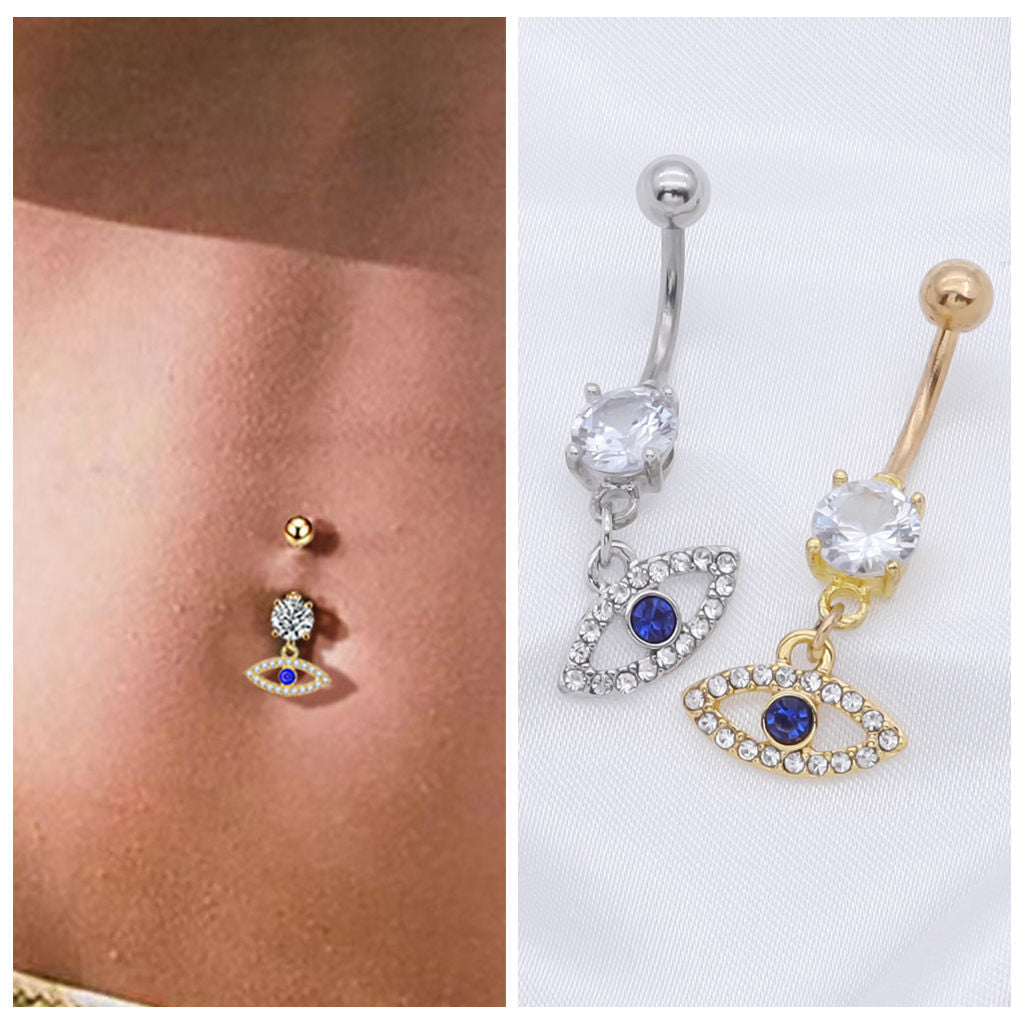 Evil Eye Belly Button Ring - Silver-Belly Rings-3-Glitters