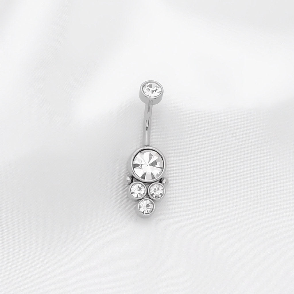Round Cluster CZ Set Belly Button Navel Ring - Silver-Belly Rings-1-Glitters