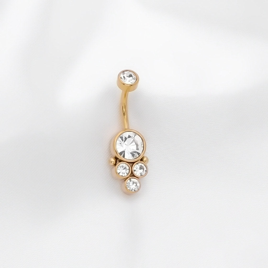 Round Cluster CZ Set Belly Button Navel Ring - Gold-Belly Rings-1-Glitters