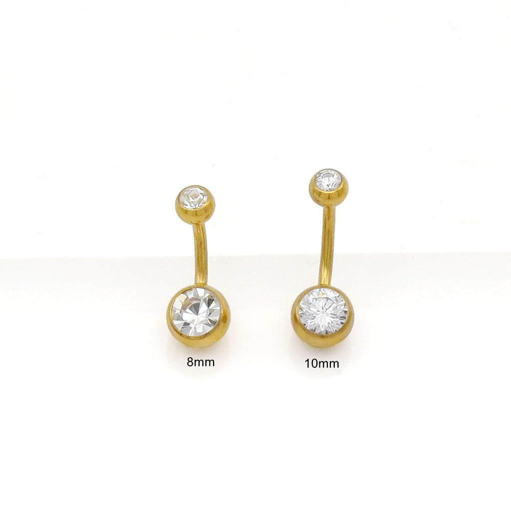 Titanium Double CZ Belly Button Navel Ring - Gold-Belly Rings-2-Glitters