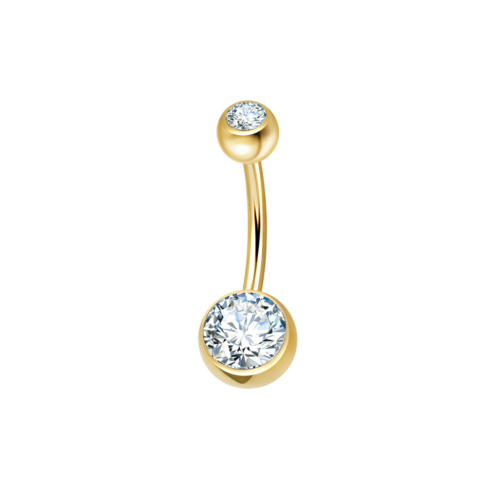 Titanium Double CZ Belly Button Navel Ring - Gold-Belly Rings-1-Glitters