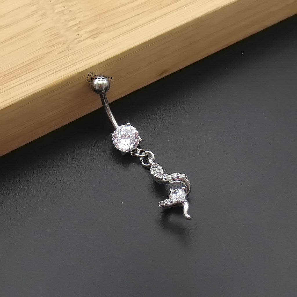CZ Paved Snake Dangle Belly Button Ring - Silver-Belly Rings-2-Glitters