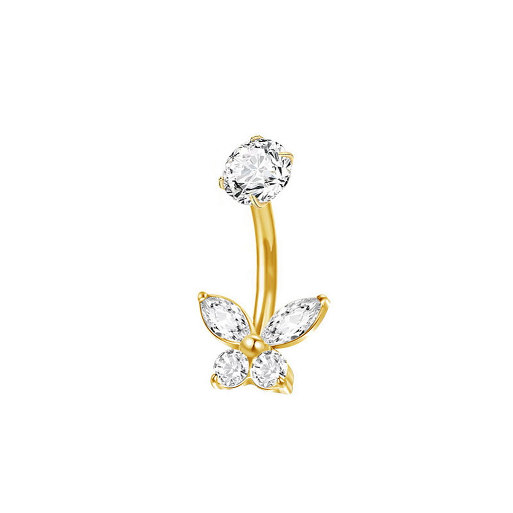 CZ Butterfly Titanium Belly Button Ring - Gold-Belly Rings-1-Glitters