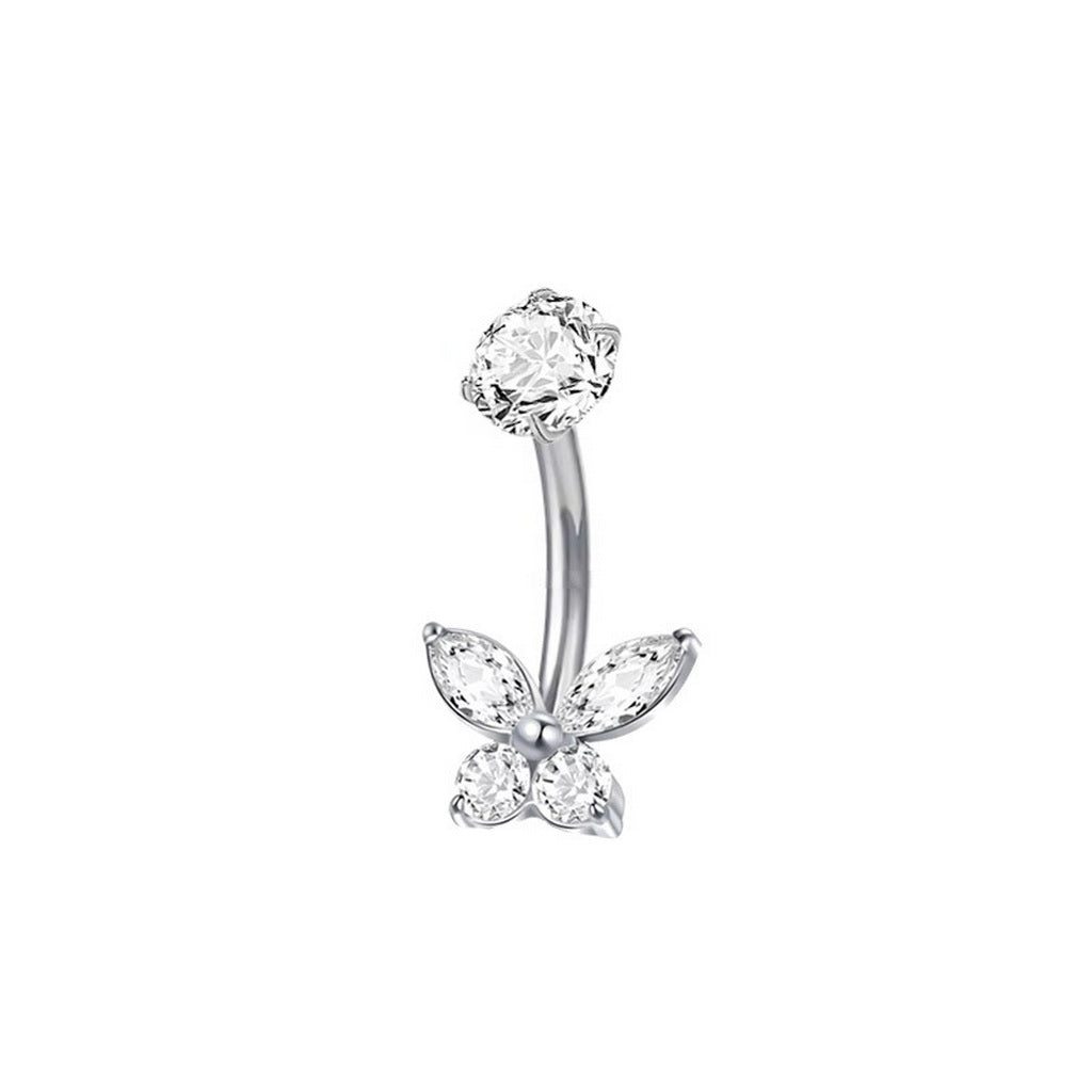 CZ Butterfly Titanium Belly Button Ring - Silver-Belly Rings-1-Glitters