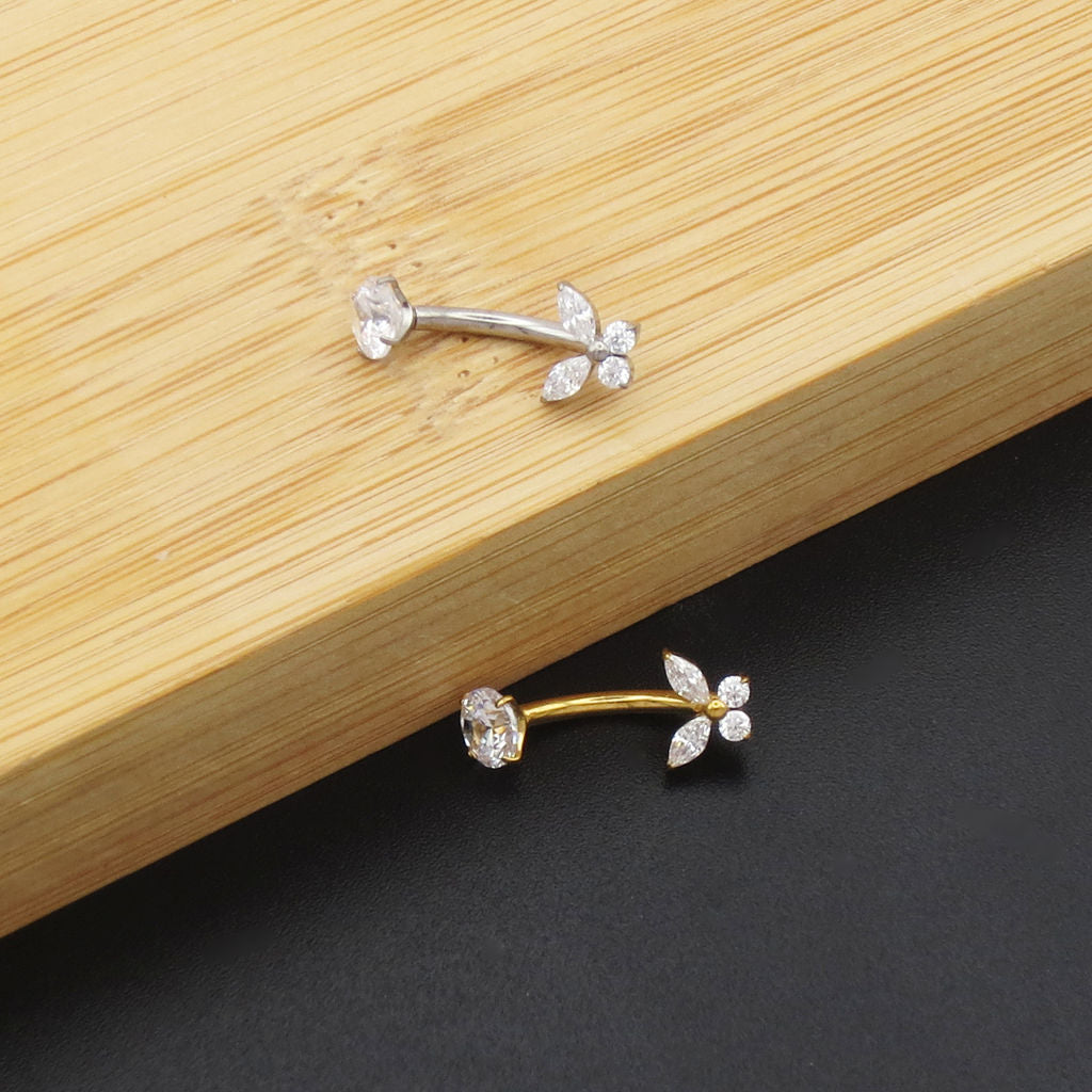 CZ Butterfly Titanium Belly Button Ring - Gold-Belly Rings-2-Glitters