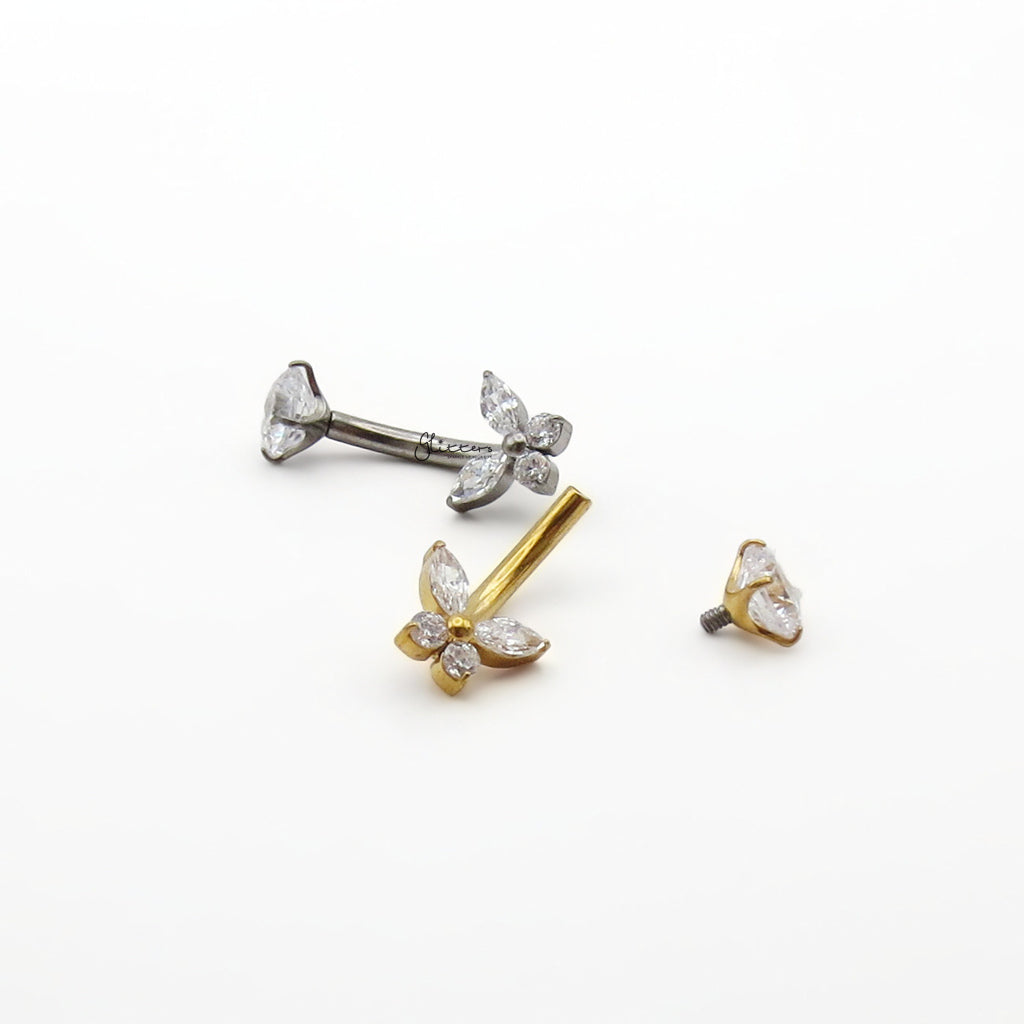 CZ Butterfly Titanium Belly Button Ring - Gold-Belly Rings-3-Glitters