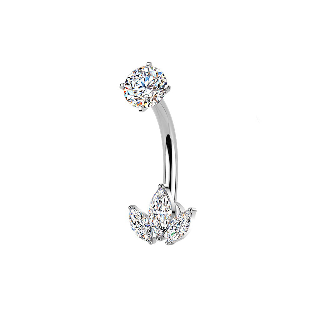 3 Marquise CZ Belly Button Navel Ring - Silver-Belly Rings-1-Glitters