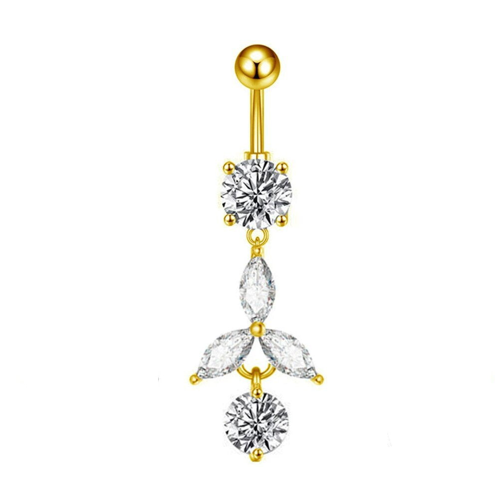 Marquise CZ Flower & Round CZ Dangle Belly Button Navel Ring