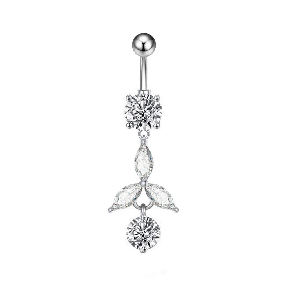 Marquise CZ Flower & Round CZ Dangle Belly Button Navel Ring