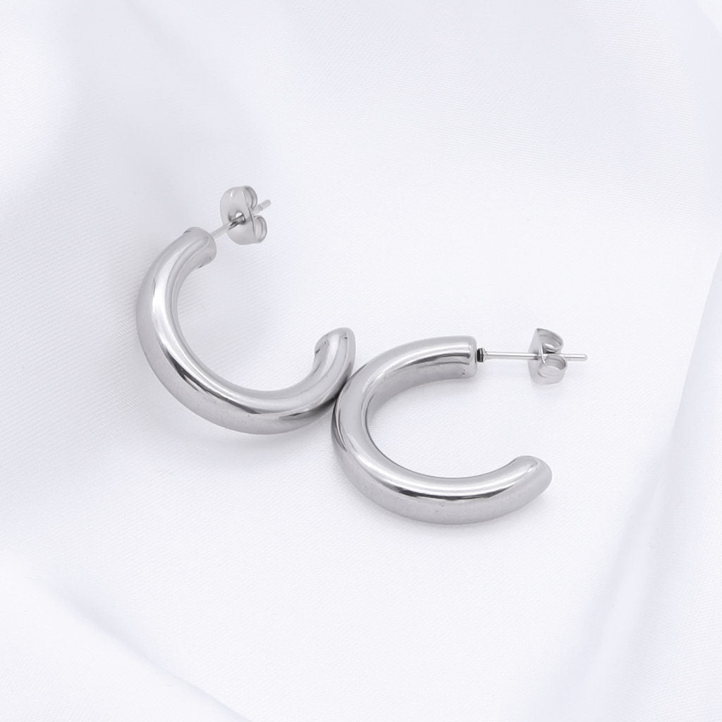 Stainless Steel Thick Tube Hoop Earrings - Silver-Earrings-3-Glitters