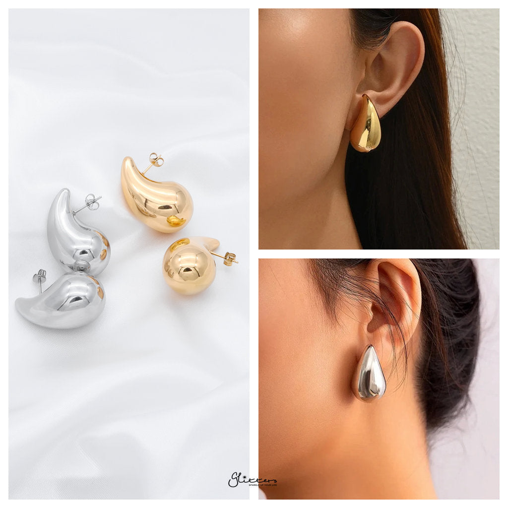 Stainless Steel Teardrop Earrings - Gold-Earrings-3-Glitters