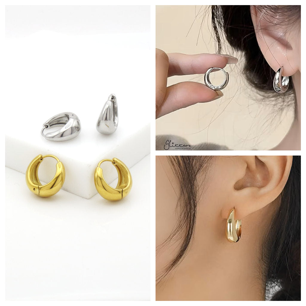 Stainless Steel Tapered Huggie Hoop Earrings - Gold