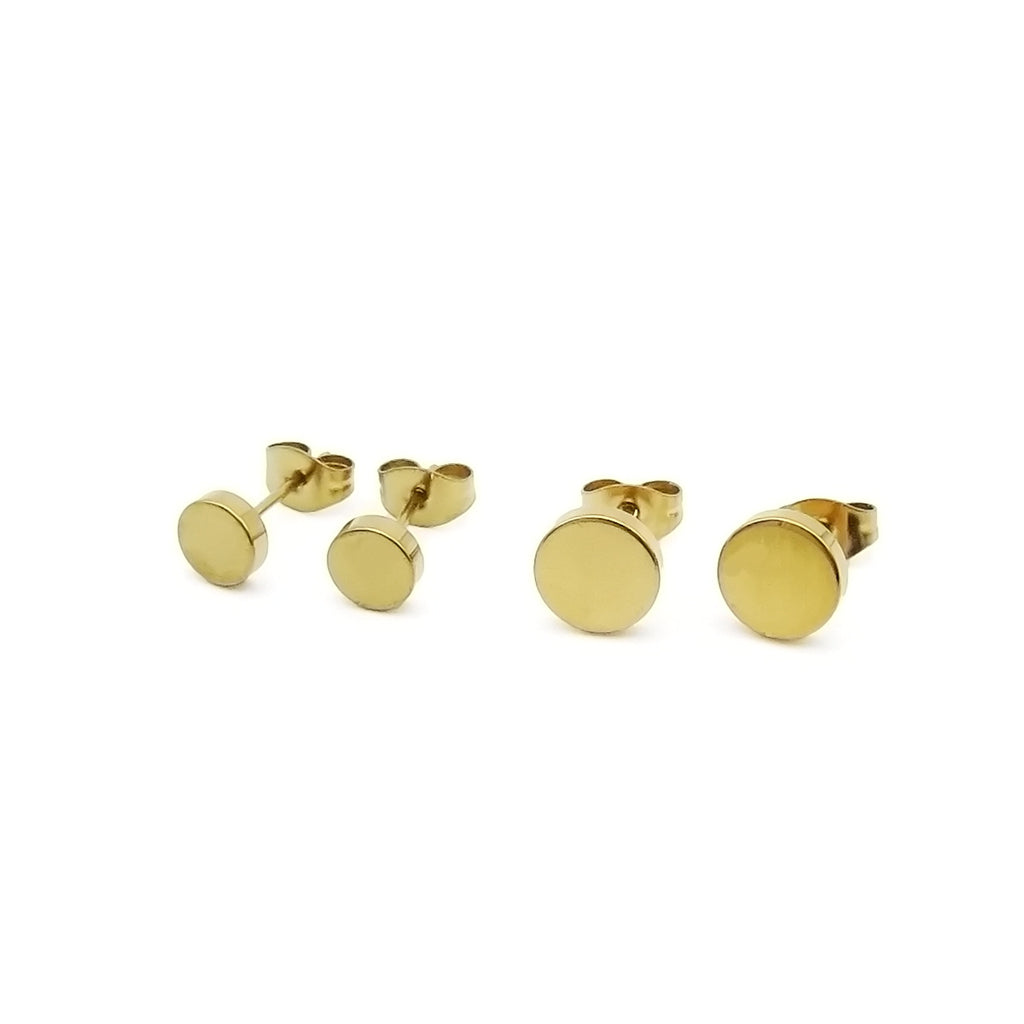 Stainless Steel Round Stud Earrings - Gold