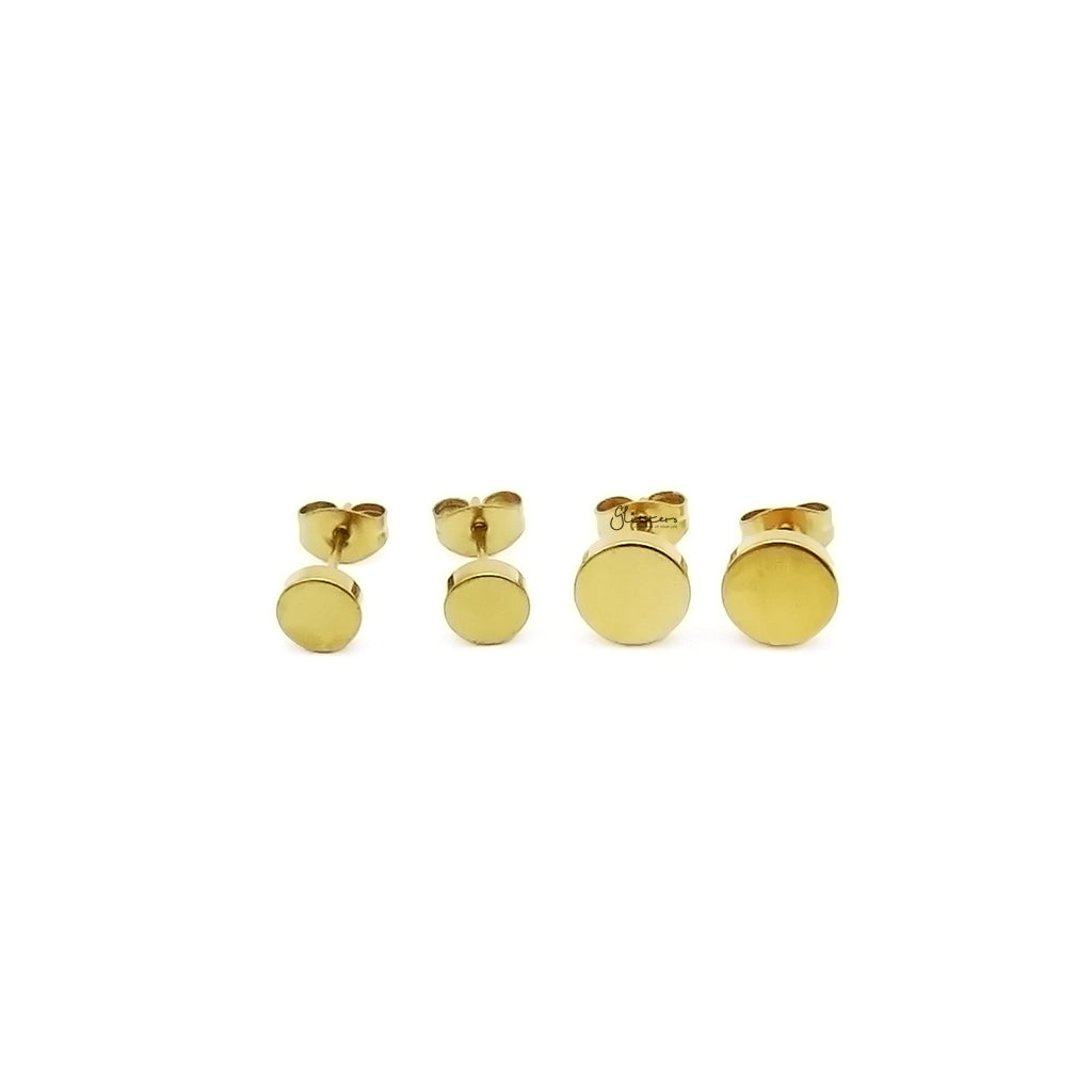 Stainless Steel Round Stud Earrings - Gold