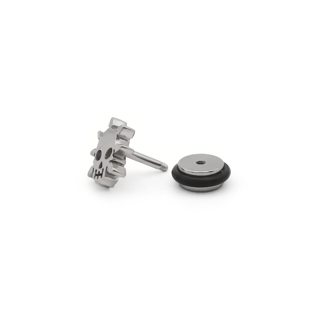 Stainless Steel Spiked Skull Fake Plug Earring