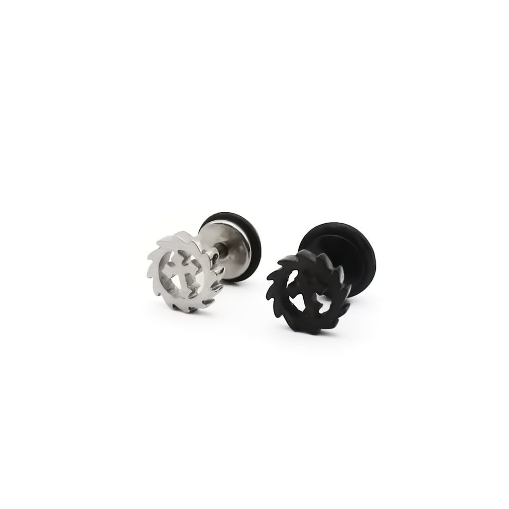 Stainless Steel Cross Gear Fake Plug Earring-Fake Plugs-1-Glitters