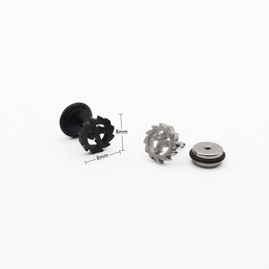 Stainless Steel Cross Gear Fake Plug Earring-Fake Plugs-2-Glitters
