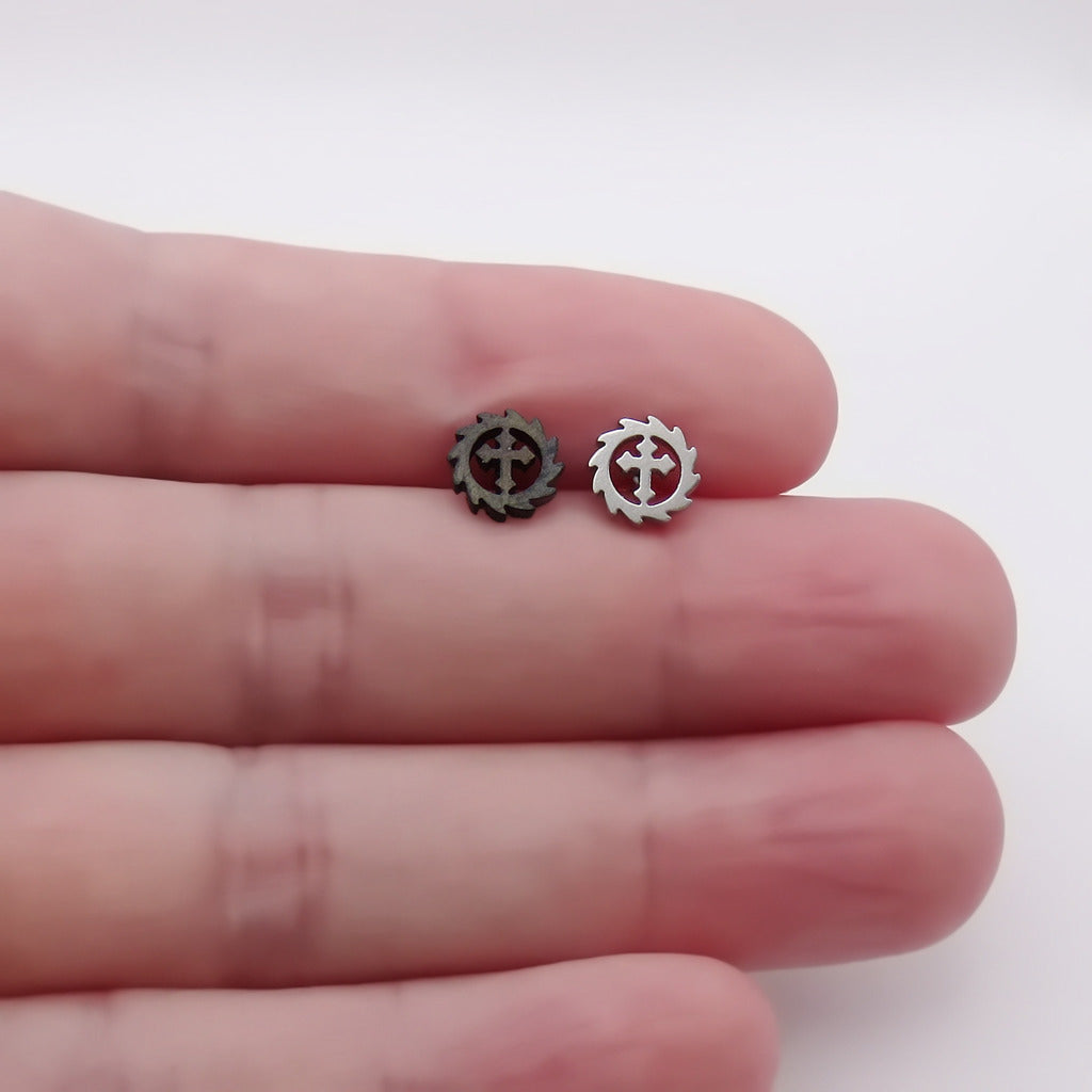 Stainless Steel Cross Gear Fake Plug Earring-Fake Plugs-5-Glitters