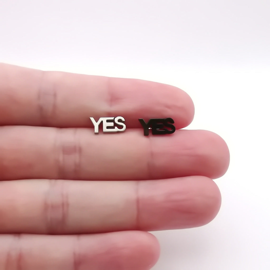 Stainless Steel YES Letter Fake Plug Earring-Fake Plugs-3-Glitters