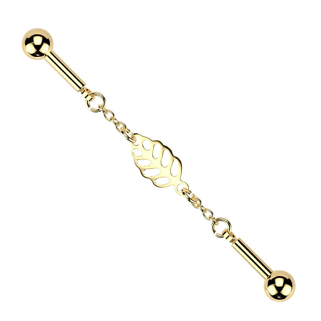 Centered Leaf Connector Chain Industrial Barbell - Gold