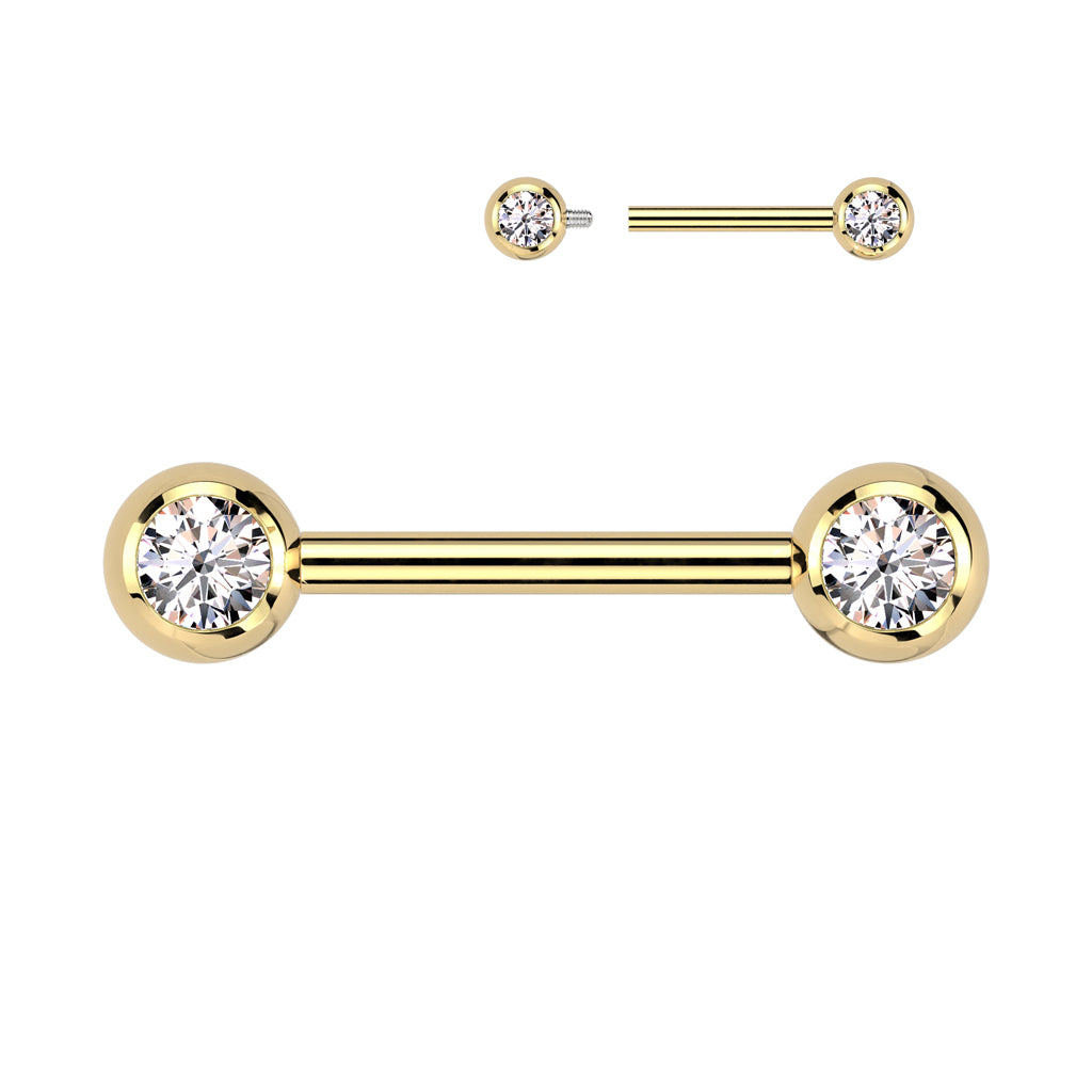 Titanium Internally Threaded Nipple Barbell With CZ Ball Ends
