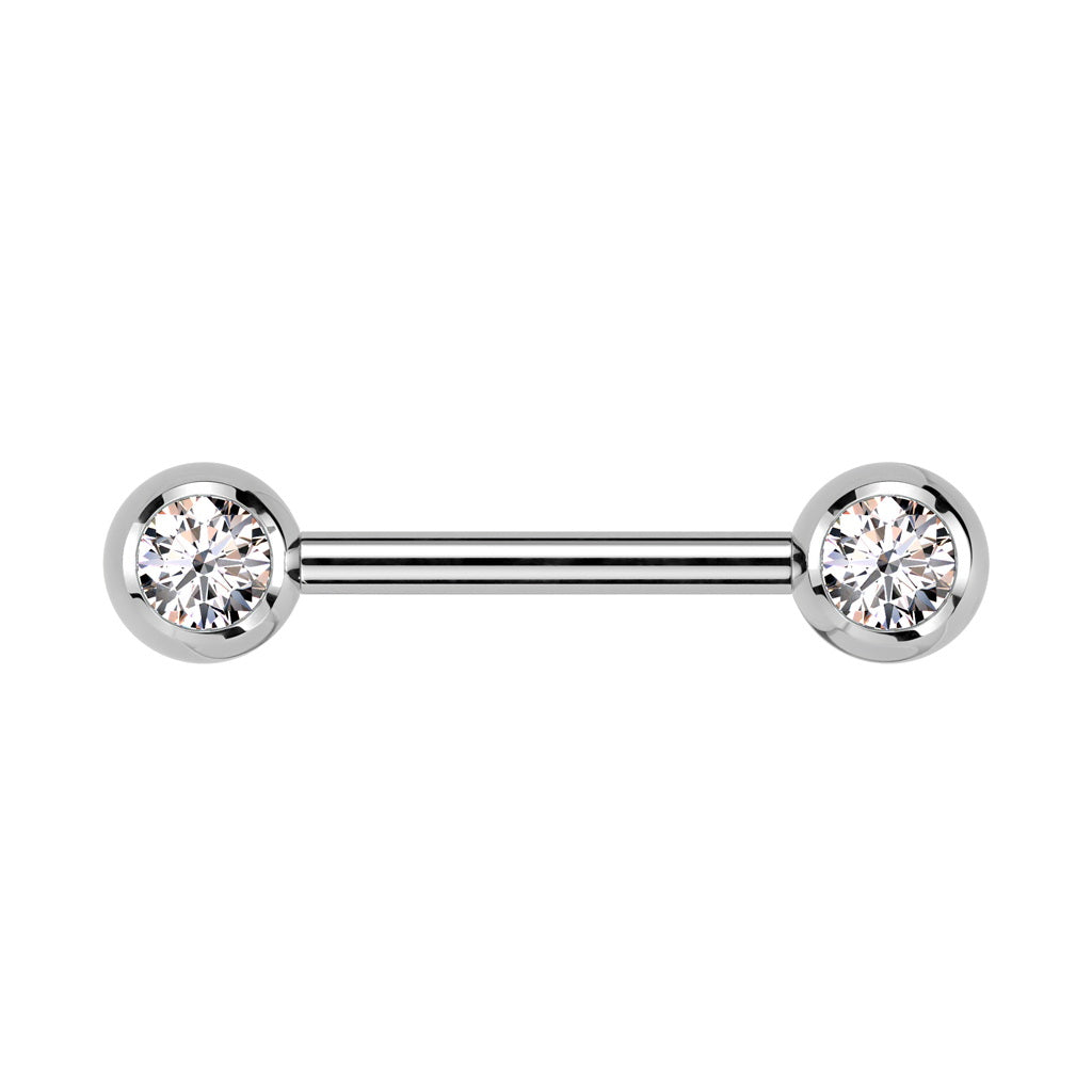 Titanium Internally Threaded Nipple Barbell With CZ Ball Ends-Nipple Barbells-1-Glitters