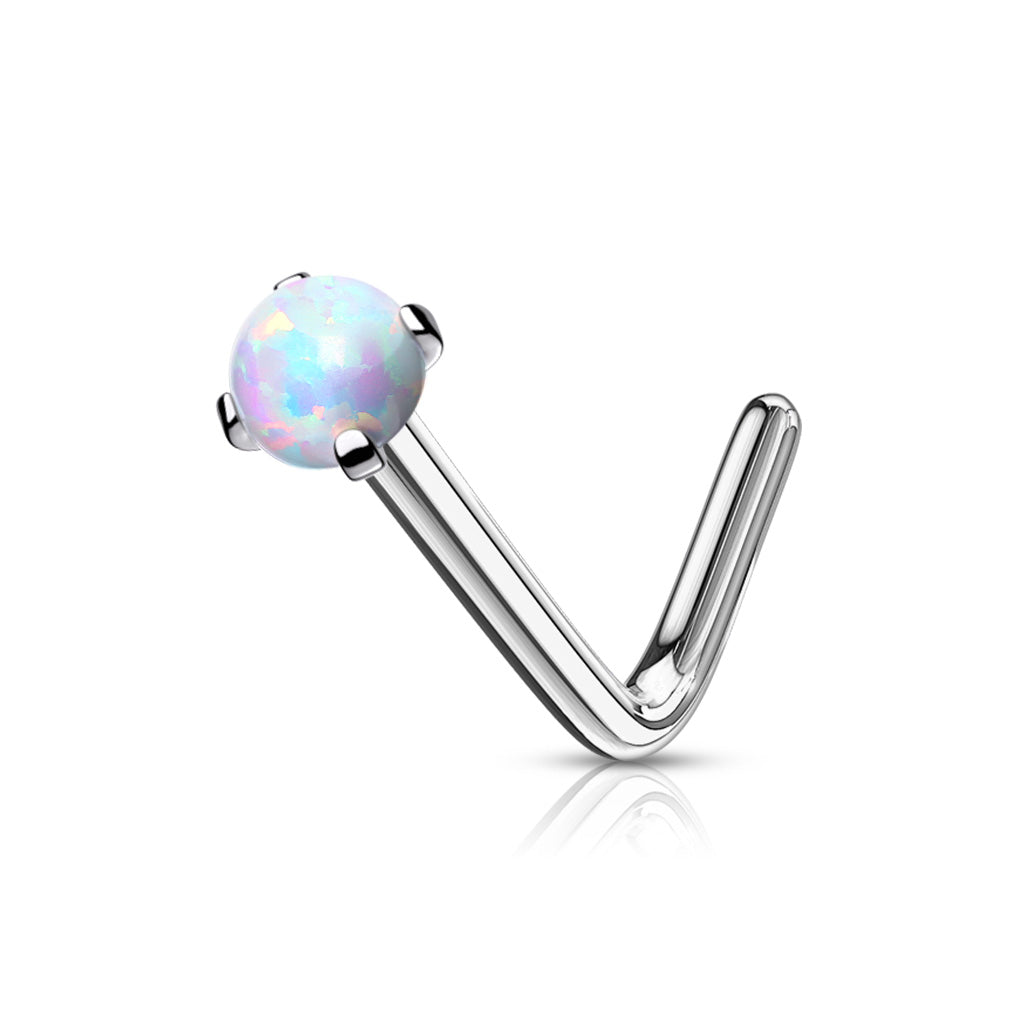 316L Surgical Steel "L" Bend Nose Stud - Opal White-Nose Studs-1-Glitters