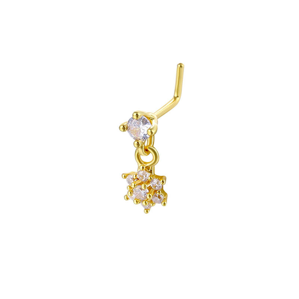 CZ Nose Stud with Dangling CZ Flower Charm-Nose Studs-2-Glitters
