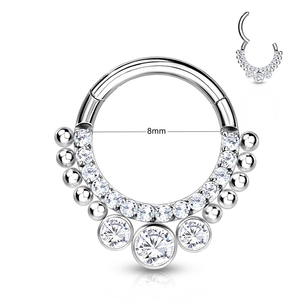 Titanium Segment Ring with CZ Paved Front and Bezel Set CZ-Septum Rings-3-Glitters