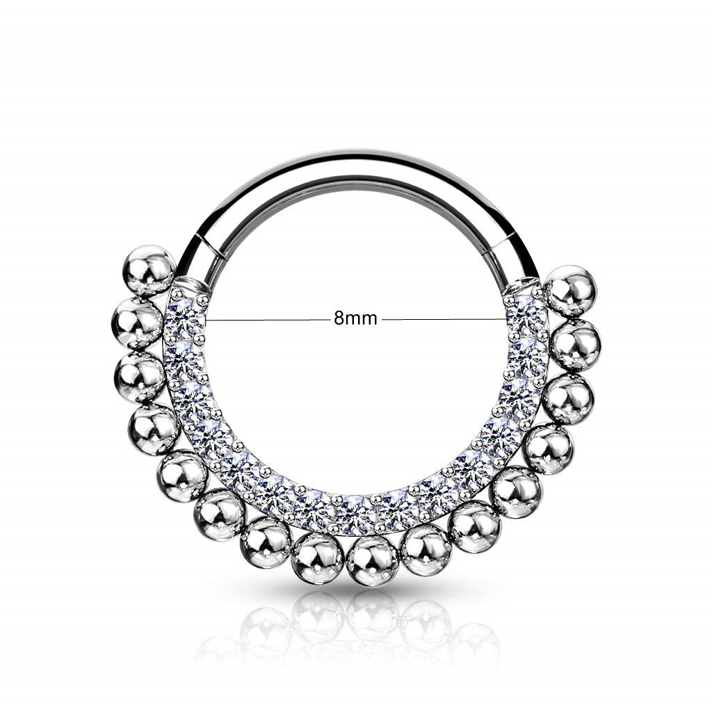 Titanium Segment Ring with Paved CZ and Balls-Septum Rings-3-Glitters