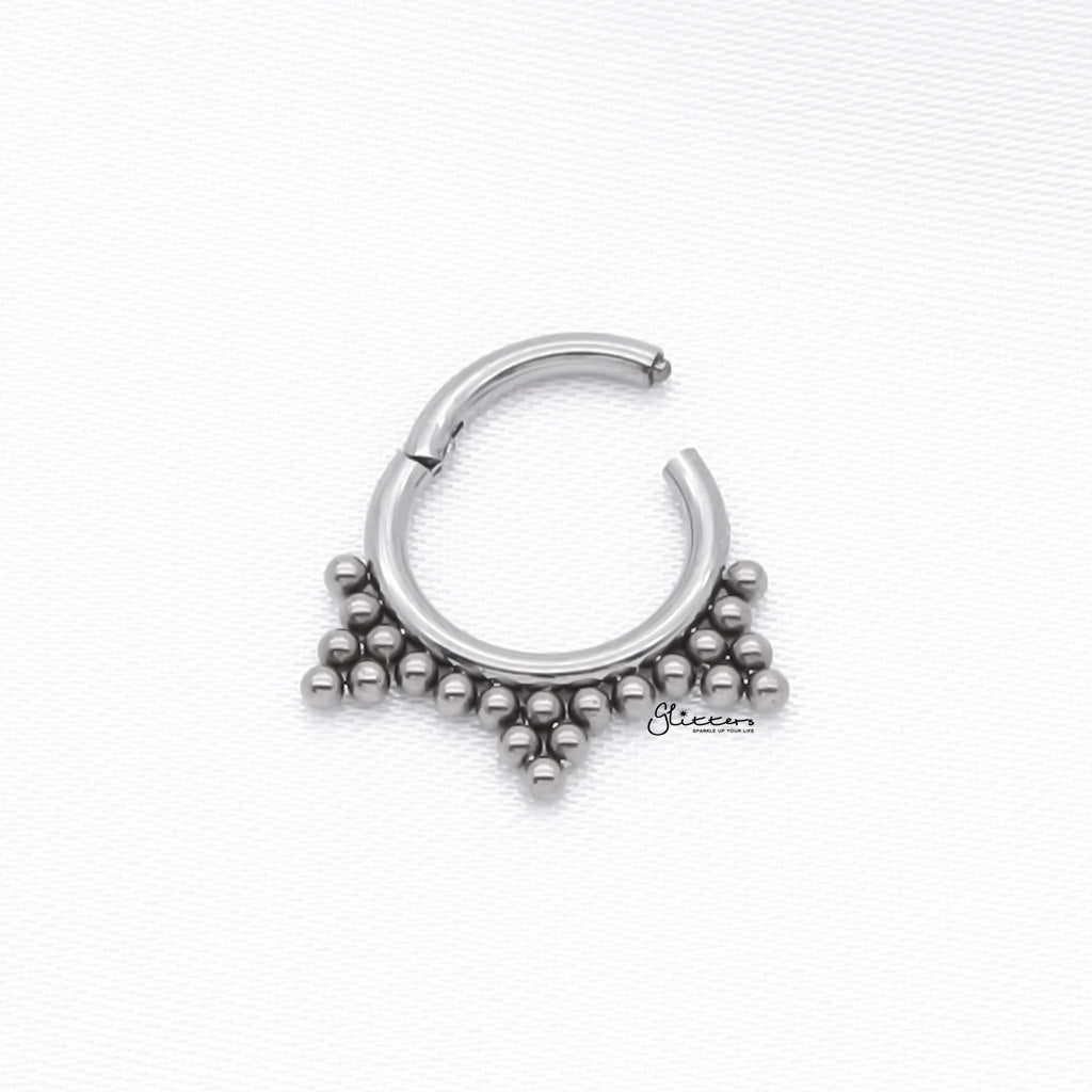 Titanium Hinged Segment Hoop Ring with Triple Ball Cluster-Septum Rings-3-Glitters