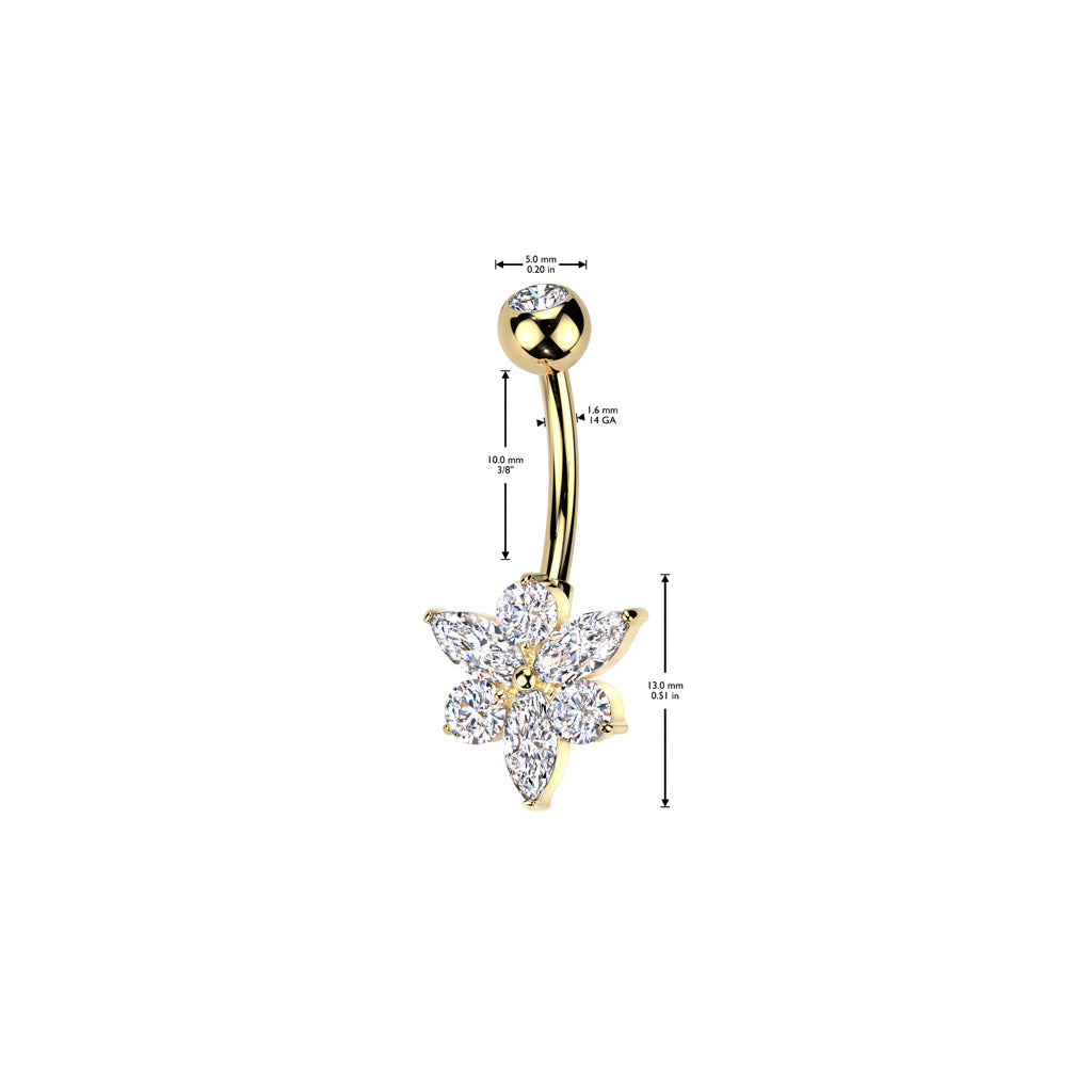 Marquise CZ Flower Titanium Belly Button Ring - Gold