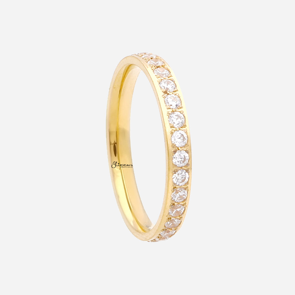 CZ Fully Inlay Stainless Steel Band Ring - Gold-Stainless Steel Rings-4-Glitters