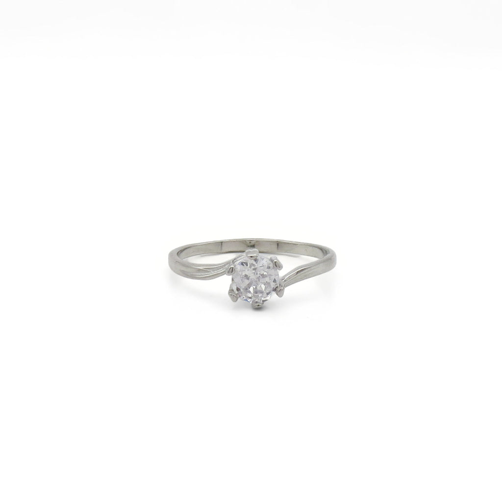 Stainless Steel Solitaire Ring with Round CZ Stone - Silver