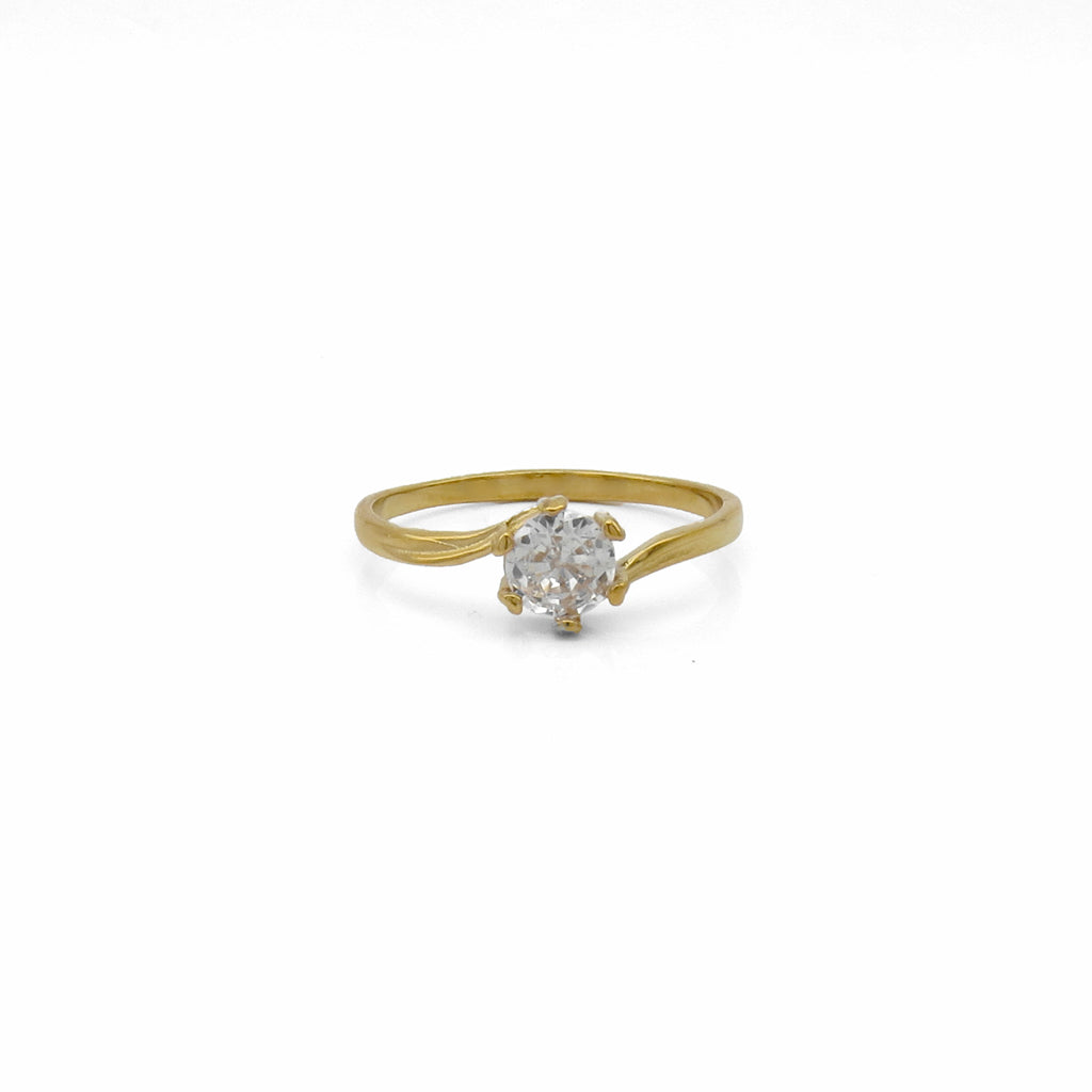 Stainless Steel Solitaire Ring with Round CZ Stone - Gold