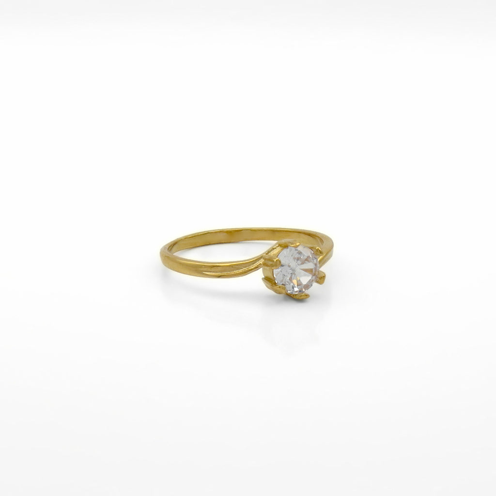 Stainless Steel Solitaire Ring with Round CZ Stone - Gold