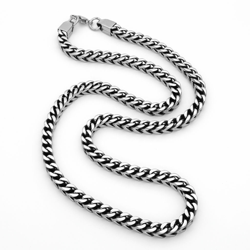 6mm Square Franco Link Chain Necklace - Gunmetal Black-Stainless Steel Chains-2-Glitters