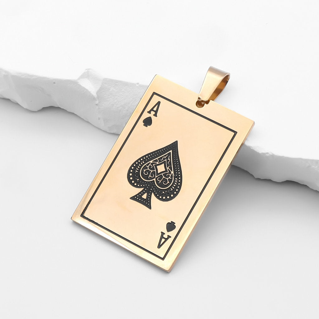 Stainless Steel Ace of Spades Card Pendant - Gold-Pendants-1-Glitters