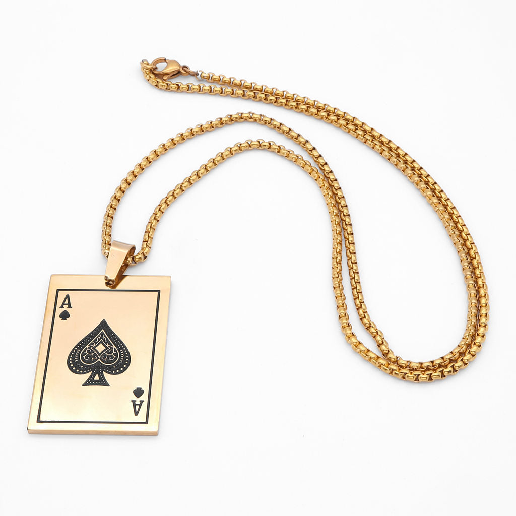 Stainless Steel Ace of Spades Card Pendant - Gold-Pendants-3-Glitters